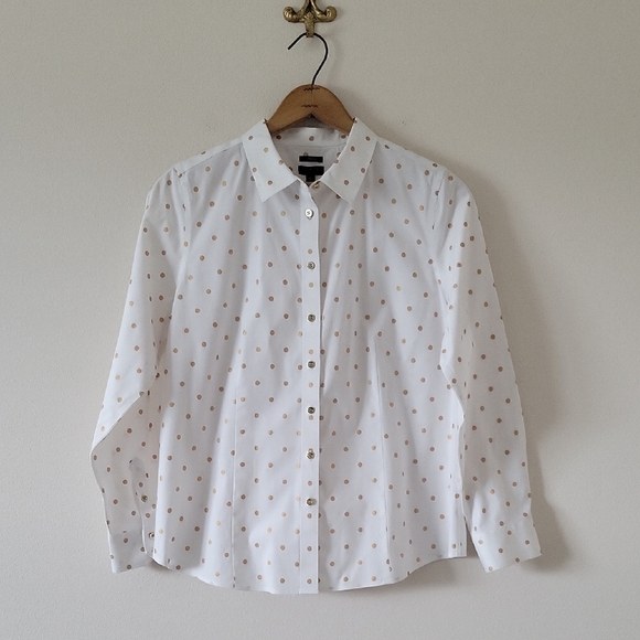 Talbots White Gold Dot Long Sleeve Button Down Shirt Size 12P *PETITE* - Picture 1 of 8